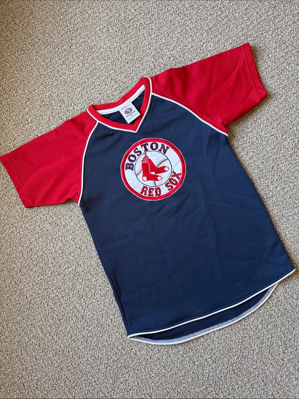 Vintage Boston Red Sox True Fan Raglan Jersey Shirt Navy Red